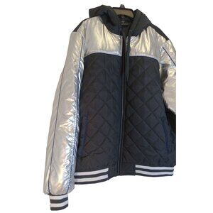 Blue Gear Coat Jacket Puffed Down Womens Size XL Gray Silver Hooded Full Zip